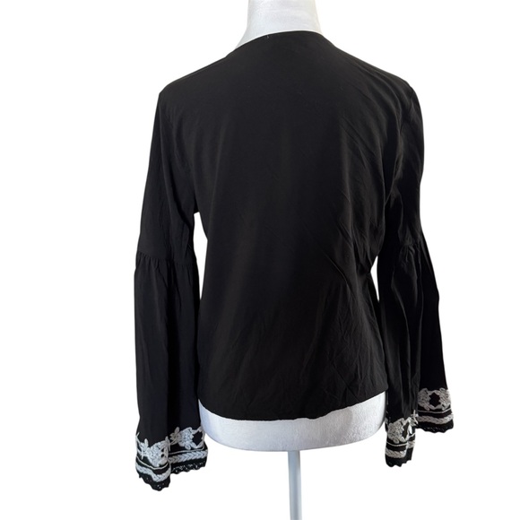 Lovestitch Black Embroidered Boho Tie-Front Top | L - Picture 6 of 11